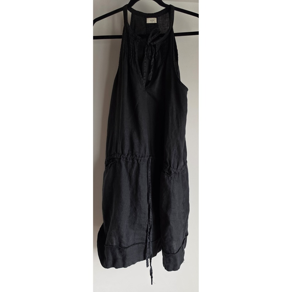 Frockk Women's Sleeveless Linen Mini Dress M Black Australian Made Breathable